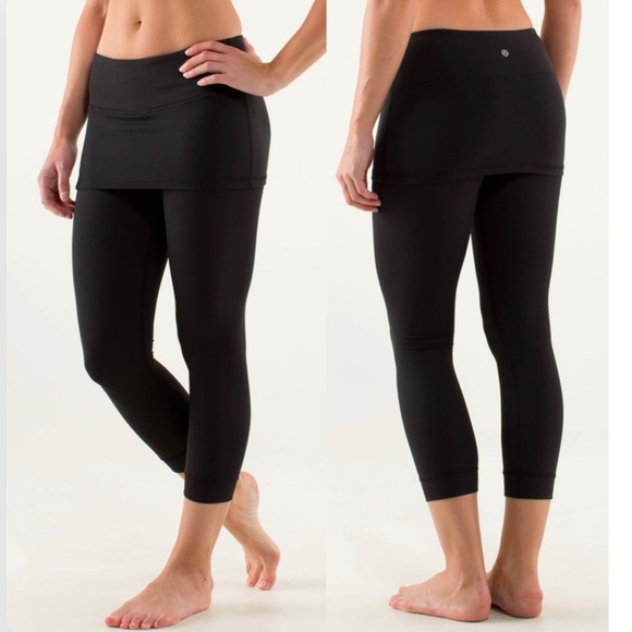 Lululemon A Go Go Crop Leggings Skirt Black Mod Dot Size 6 Yoga Athletic 2013 - Picture 1 of 11